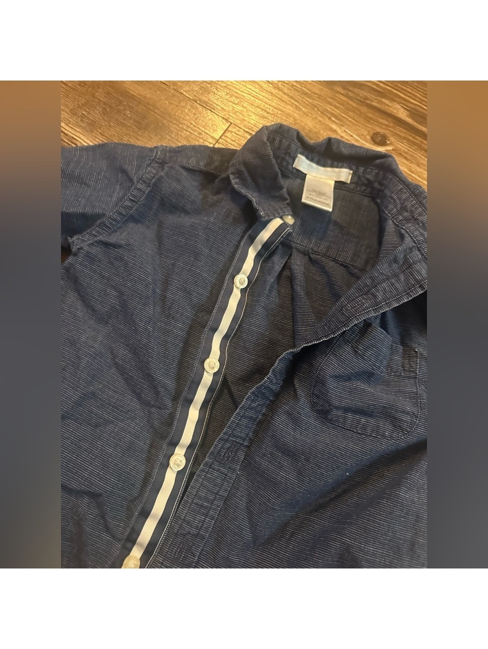 Janie and Jack Navy Button-Up Shirt with White Stripes - Picture 7 of 7